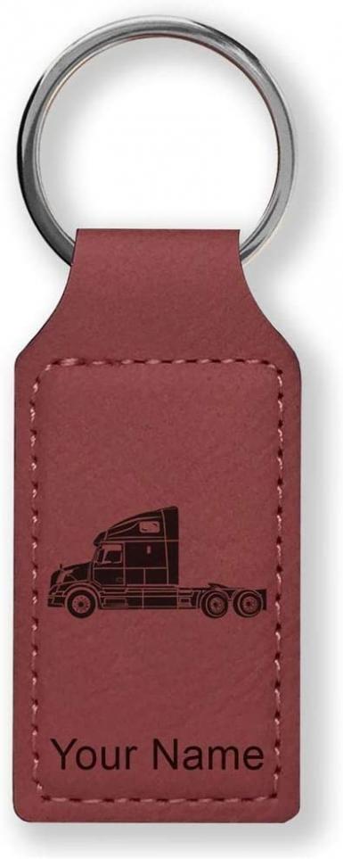 LaserGram Rectangle Keychain, Truck Cab, Personalized Engraving Included (Burgundy)