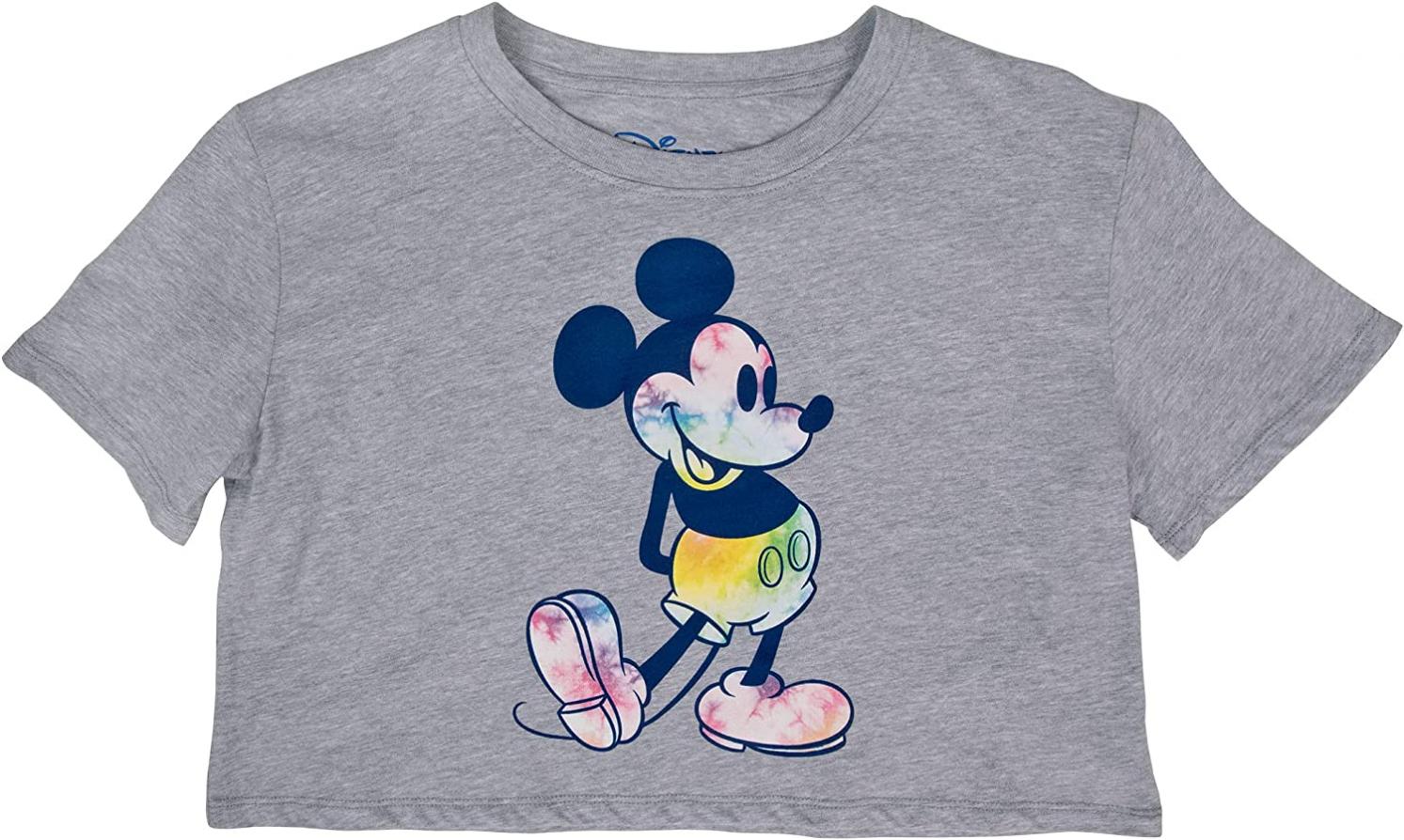 Disney Junior Multicolored Tie Dye Mickey Mouse Gray Crop Top, Shirts for Girls