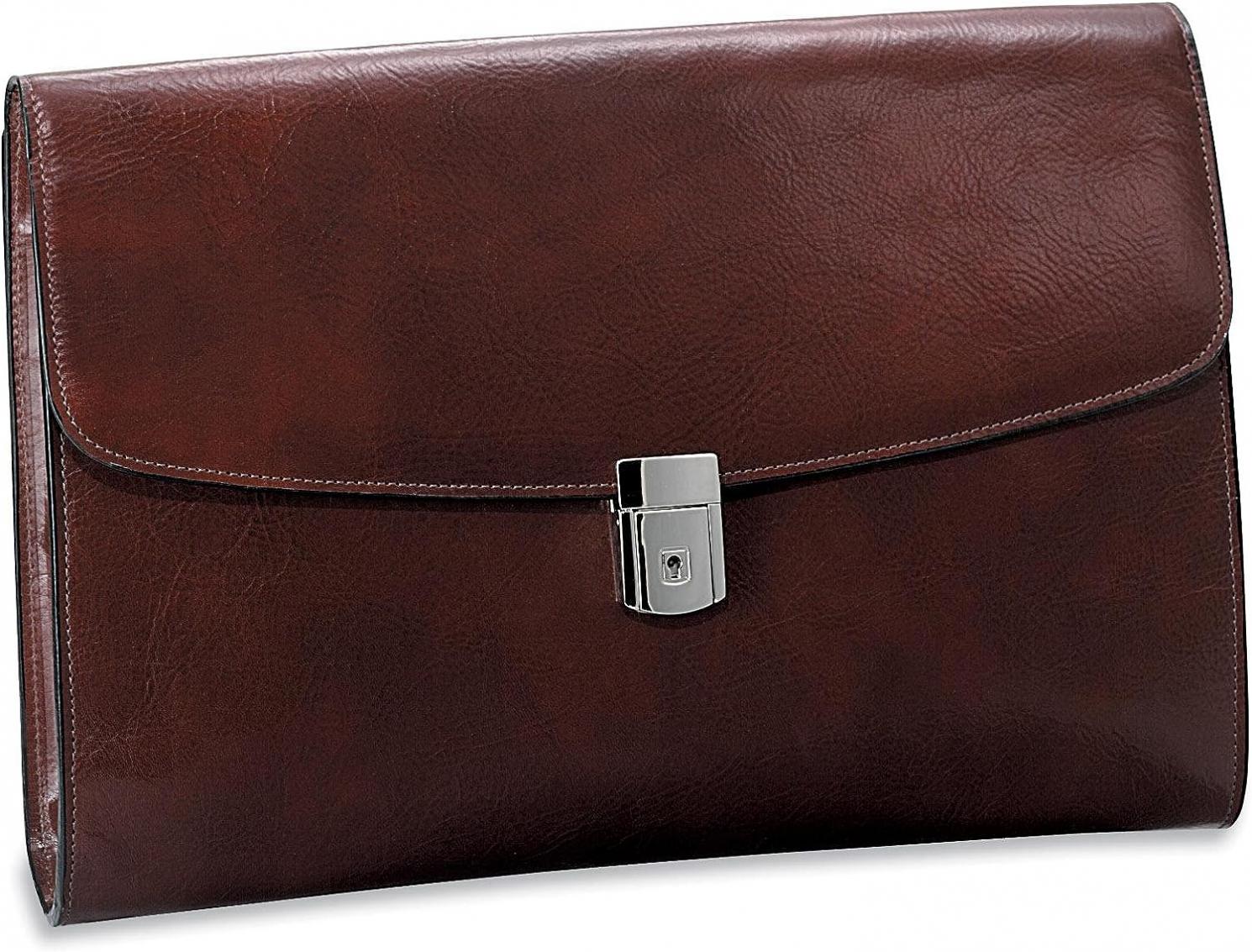 CrookhornDavis Men's Hand Stained Italian Leather Underarm Briefcase, Cognac