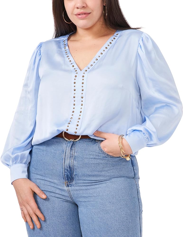 Plus Size Studded Y-Neck Top