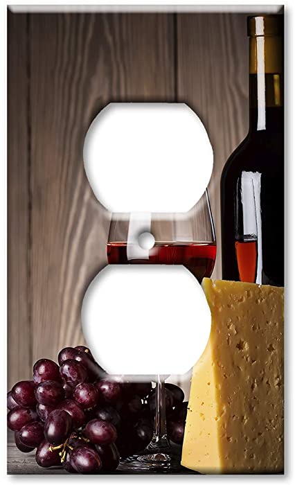 Art Plates Duplex Outlet Cover Wall Plate - Glass of Red Wine and Cheese