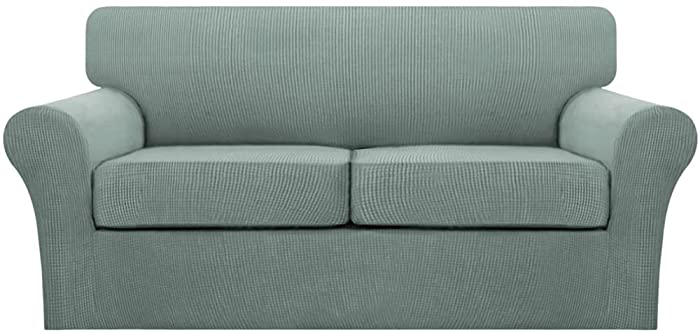 Turquoize 3 Piece Sofa Cover Stretch Couch Covers for 2 Cushion Couch Sofa Covers for Living Room Sofa Slipcovers with 2 Large Individual Cushion Covers, Thick Soft Fabric (Large, Dark Cyan)