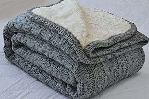 Luxury All Season Soft Cable Sweater Knitting Throw Blanket Quilt Throw with Sherpa Lining for Bed Sofa Couch Decor Gray 51 x 63 Inch