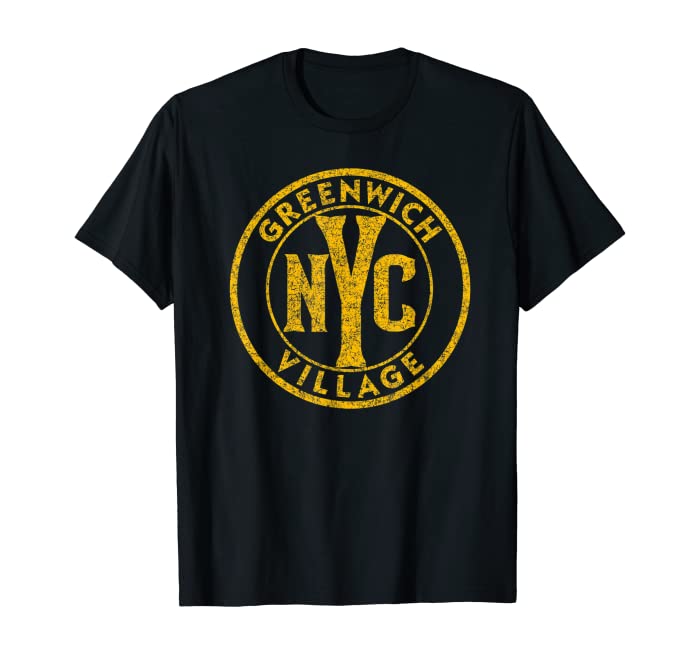 Greenwich Village NYC Vintage Sign Distressed Amber Print T-Shirt