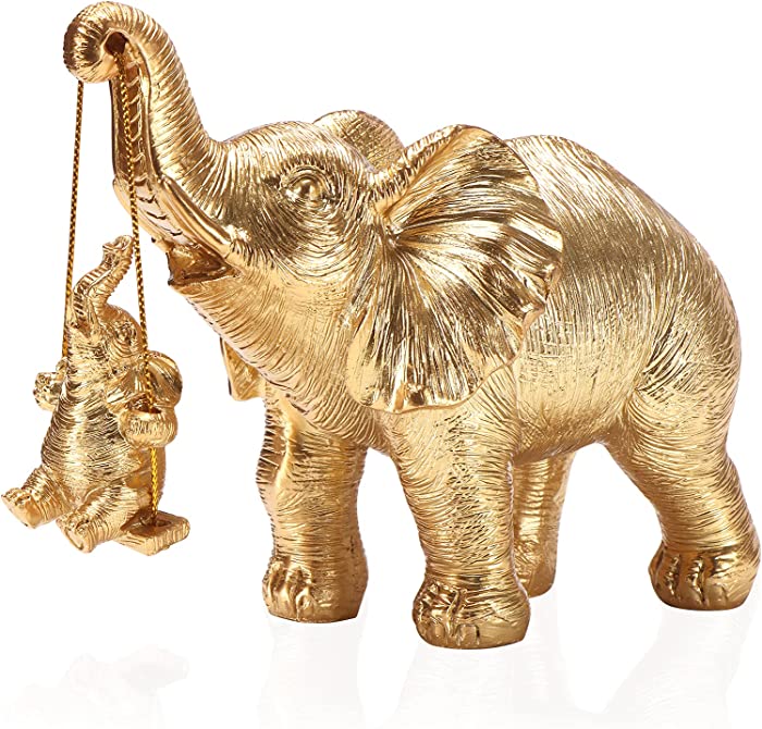 ZJ Whoest Elephant Statue. Gold Elephant Decor Brings Good Luck, Health, Strength. Elephant Gifts for Women, Mom Gifts. Decorations Applicable Home, Office, Bookshelf TV Stand, Shelf, Living Room