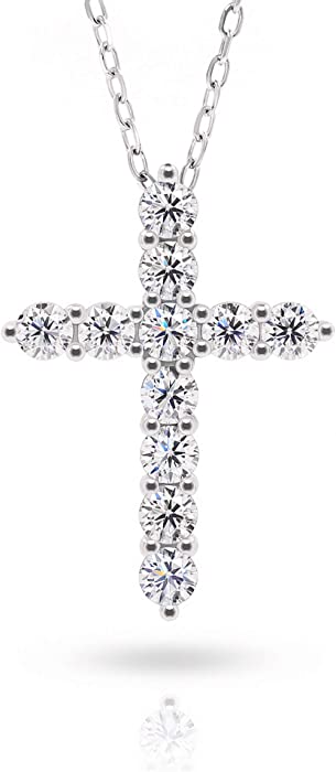 GIGAJEWE 18K Gold Plated 925 Sterling Silver Moissanite Cross Pendant Necklace For Women,With 3mmX11 pcs EF Color VVS1 Moissanite