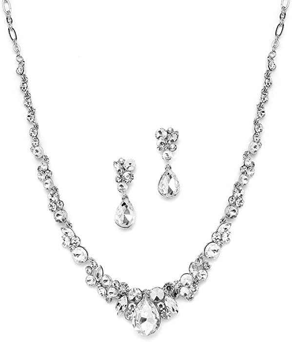 Mariell Glamorous Clear Crystal Wedding, Prom, Bridesmaids or Mother of Bride Necklace and Earrings Set
