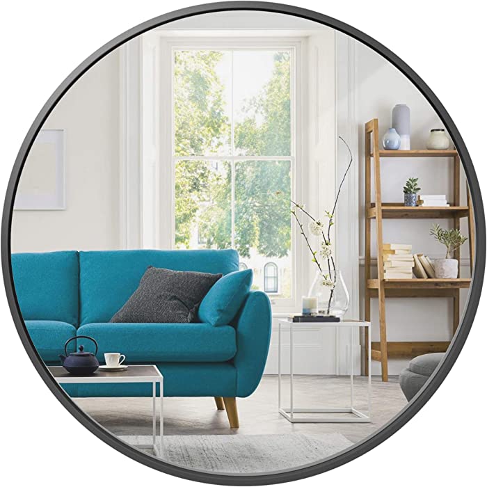 Best Choice Products 36in Framed Round Wall Mirror for Bathroom Vanity, Bedroom, Bathroom, Living Room, Home Décor w/High Clarity Reflection, Anti-Blast Film - Matte Black