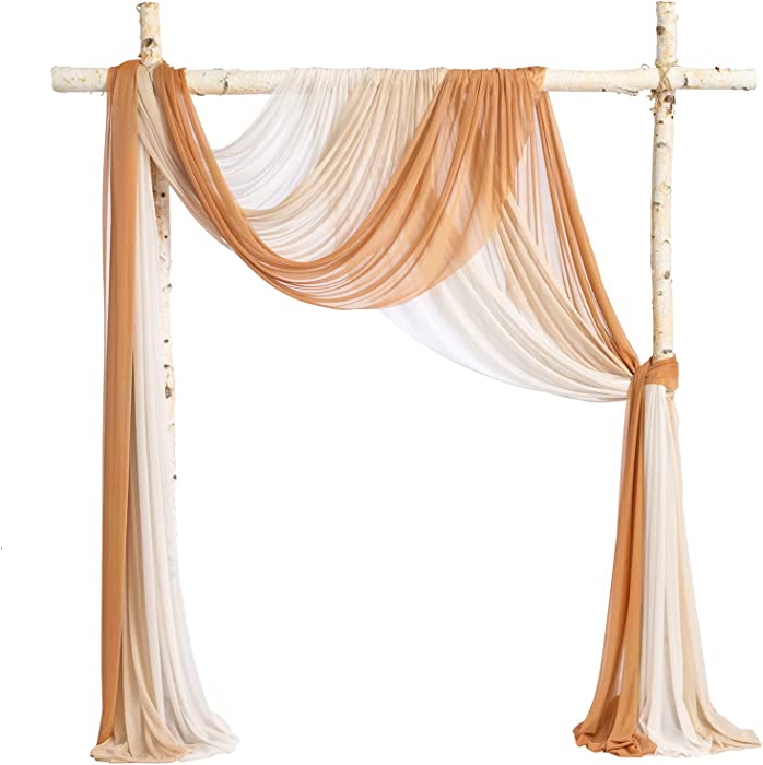 Ling's moment New Version Easy Hanging Wedding Arch Draping Fabric 3 Panels 30" w x 26.5ft for Wedding Ceremony Reception Swag Decorations, Brown Sugar + Tawny Brown + Nude
