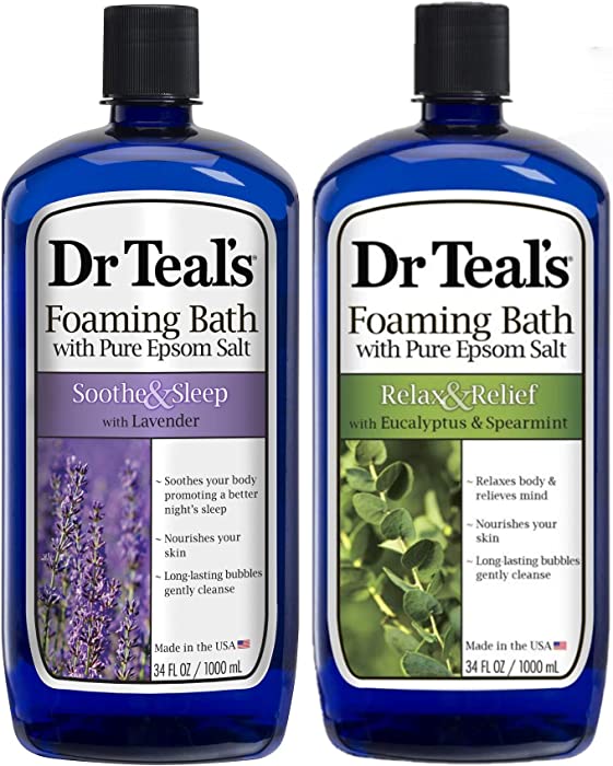 Dr Teal's Foaming Bath Combo Pack (68 fl oz Total), Soothe & Sleep with Lavender, and Relax & Relief with Eucalyptus & Spearmint