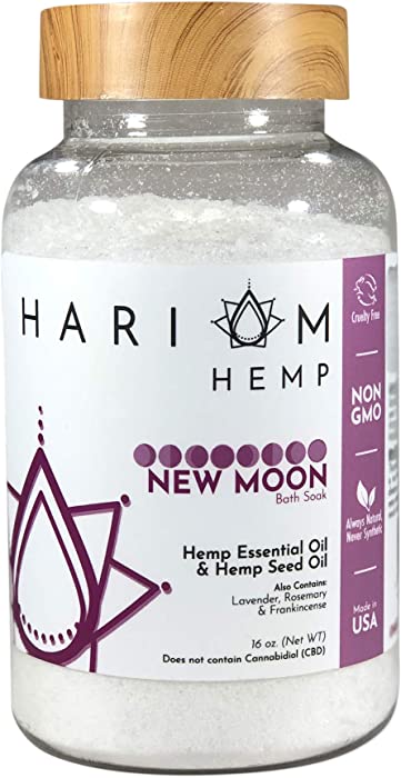 Hari Om Hemp New Moon Bath Soak - Cruelty Free Made in USA. Hemp Essential Oil, Hemp Seed Oil, Lavender, Rosemary and Frankincense.