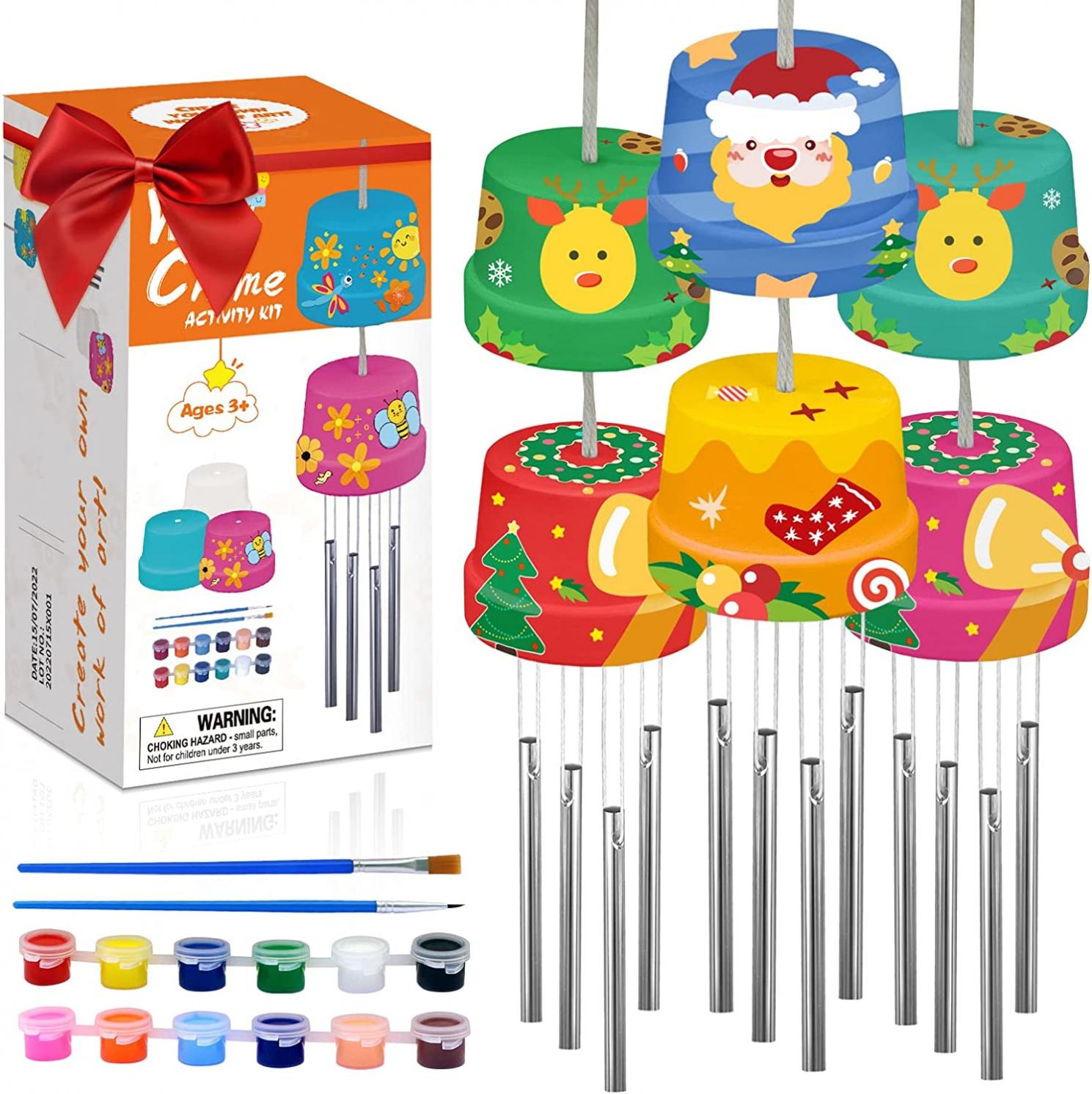 3-Pack Make A Wind Chime Kits - Arts & Crafts Construct & Paint Wind Powered Musical Chime DIY Gift for Kids, Boys & Girls
