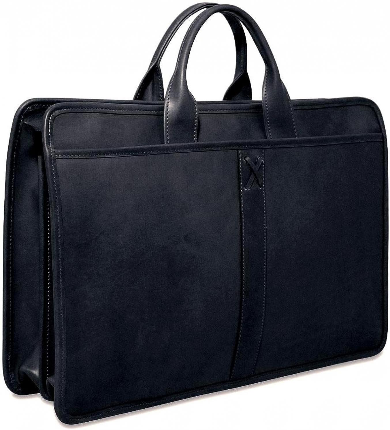 CrookhornDavis Men's American Bullhide Leather Double Gusset Top Zip Briefcase,