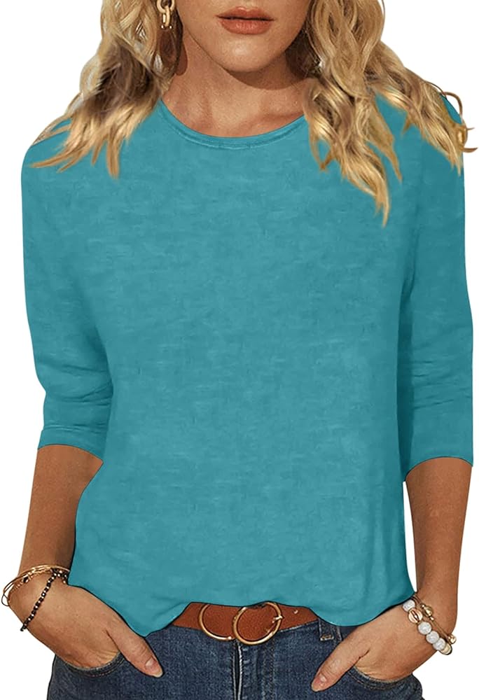 EADINVE Women's Casual 3/4 Sleeve T-Shirts Round Neck Cute Tunic Tops Basic Tees Blouses Loose Fit Pullover