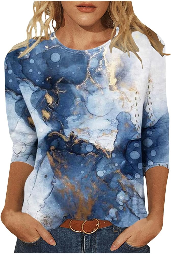 Tunics for Women 3/4 Sleeve Tops Casual Crewneck Half Sleeve Shirts Tie Dye Blouse Tops Sweaters Slim Fit Tunic Tops