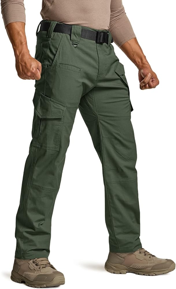 CQR Men's Flex Ripstop Tactical Pants, Water Resistant Stretch Cargo Pants, Lightweight EDC Hiking Work Pants