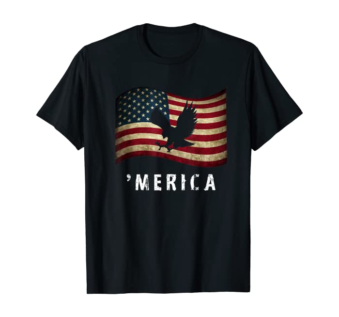 Merica 4th of July American Eagle Vintage Retro USA Flag T-Shirt