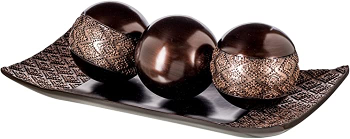 Creative Scents Dublin Home Decor Tray and Orbs Set - Coffee Table Decor Centerpiece Table Decorations Bowl with Spheres - Decorative Accents Balls for Living Room Decor or Dining Table Decor Brown