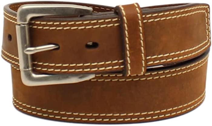 ARIAT 1 1/2" Logo Concho Double Stitch Medium Brown Belt
