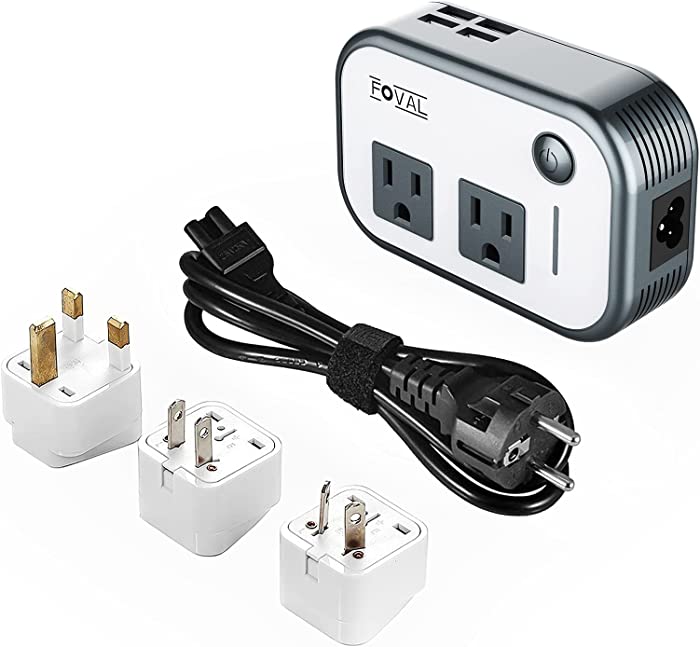 FOVAL Power Step Down 240V to 100V Voltage Converter with 4-Port USB International Travel Adapter for China UK European Etc - [Use for US appliances Overseas]