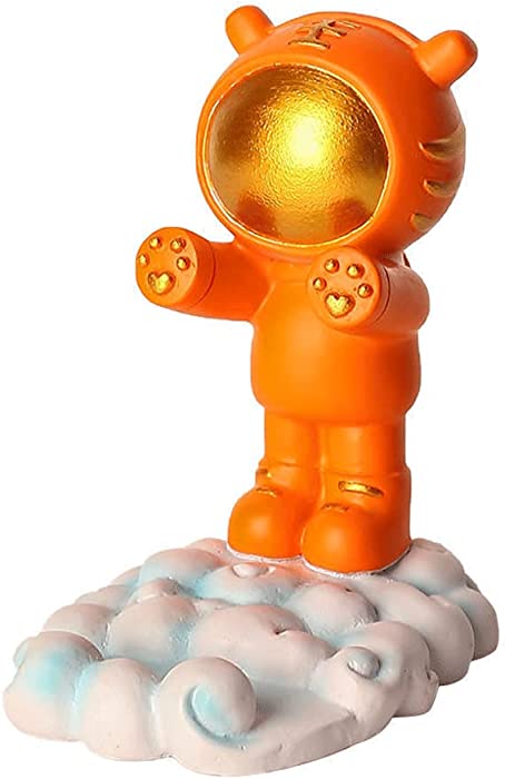 Cell Phone Stand Car Holder Cool Fun 3D Cartoon Astronaut Tiger Design Mobile Phone Tablet Bracket for Desk Compatible with All Smartphones for Children Gift Decor Home (Orange)