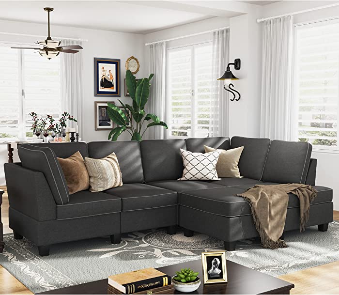 HONBAY Convertible Sectional Sofa, L Shaped Couch with Storage Ottoman, Reversible Sectional Sofa Couch for Living Room, Dark Grey