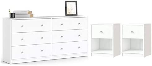 Home Square 3 Piece Bedroom Set with 6-Drawer Double Dresser and Two of 1-Drawer Nightstand in White