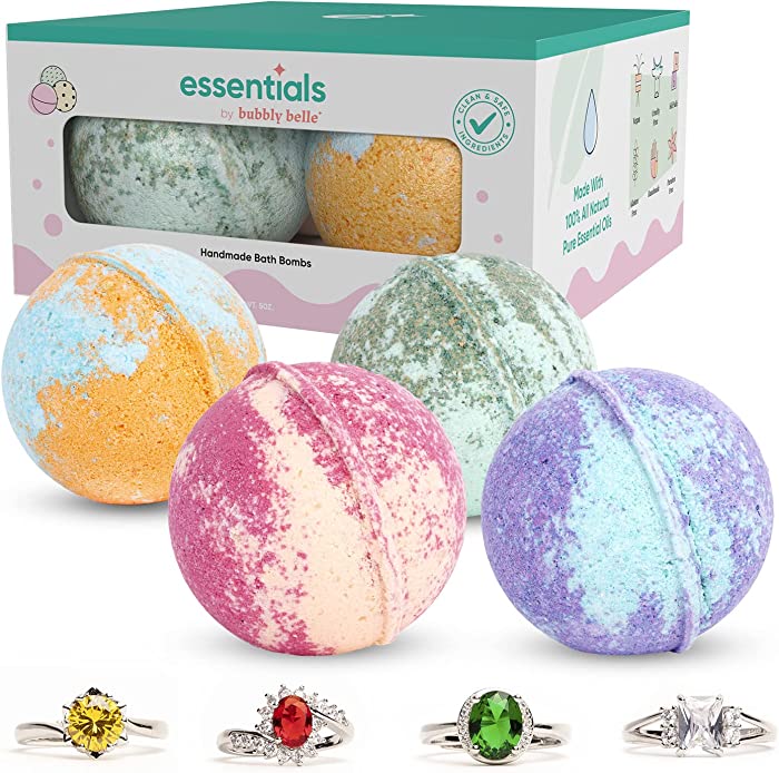 Bath Bombs Gifts for Women with Surprise Ring Inside, USA Made Extra Large Handmade Aromatherapy Fizzies with Essential Oil Blends, Epsom Salt, Kaolin Clay, Vegan