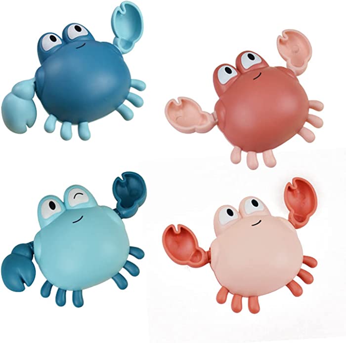 WedFeir 4pcs Bath Swimming Crab Toys for Baby Toddler, Wind Up Chain Swimming Crab Baby Bath Toys, Swimming Bathtub Pool Cute Swimming Crabs for Boys Girls.