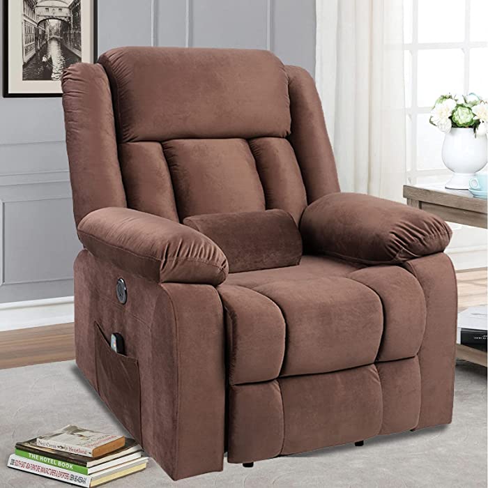 Power Recliner Chair with Massage and Heat- Fabric Wingback Electric Recliners Chair for Elderly & Adult Ergonomic Single Lounge Sofa Home Theater Seating with 2 Pockets and USB Port Lift Chair