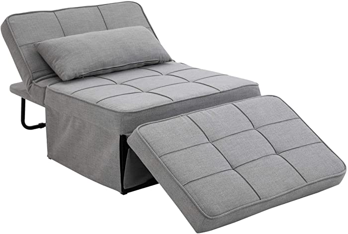 HOMCOM 4-in-1 Design Convertible Sofa Tea Table Lounge Chair Single Bed with 5-Level Adjustable Backrest, Footstool and Metal Frame for Living Room Bedroom, Grey