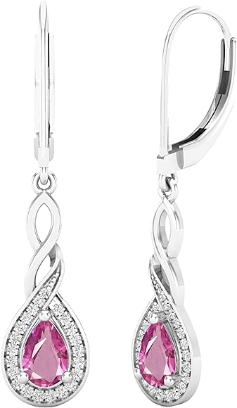 Dazzlingrock Collection 6X4mm Each Pear Lab Created Gemstone & Round Natural White Diamond Swirl Halo Teardrop Lever Back Dangling Drop Earrings for Women in 925 Sterling Silver