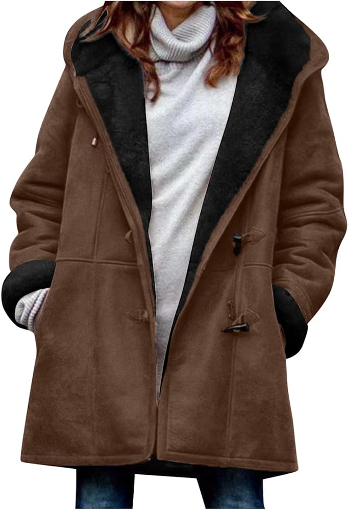 Oversized Winter Warm Coats For Women 2023 Sherpa Fleece Lined Jacket with Hood Parka Faux Suede Outerwear
