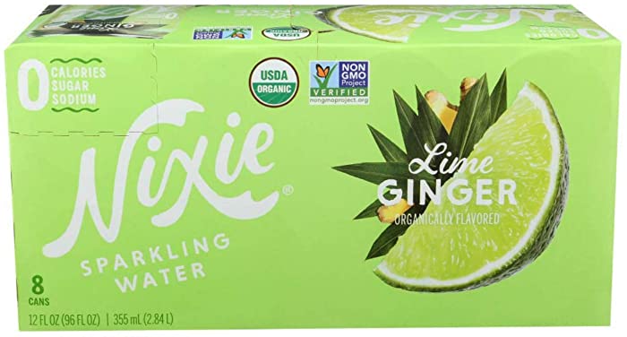 Nixie Sparkling Water, Water Sparkling Lime Ginger Organic, 12 Fl Oz, 8 Pack