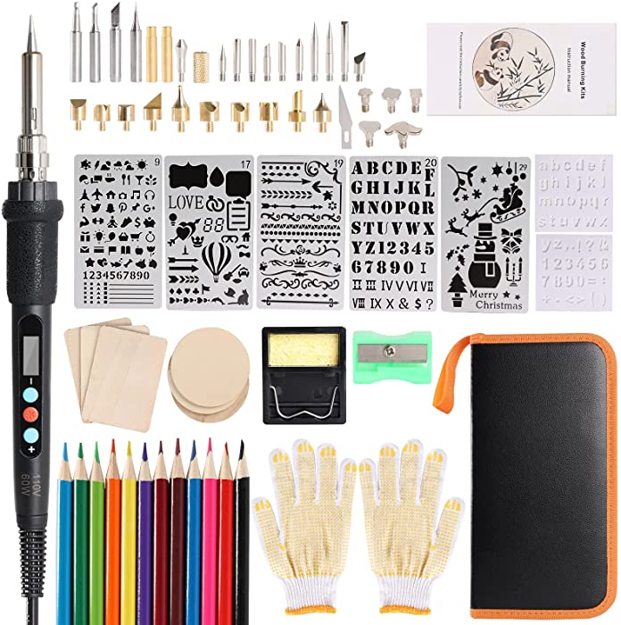 Wood Burning Kit,CAMUSBR 65 Pieces Wood Burner Kit with LCD Digital Display and Adjustable Temperature Wood Burning Pen for Pyrography Embossing Carving Soldering,Suitable for Beginners,Adults,Kids