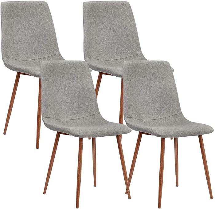 CangLong Dining Kitchen Fabric Cushion Seat Back, Modern Mid Century Living Room Side Chairs with Metal Legs, 4 pcs pack, Grey 4
