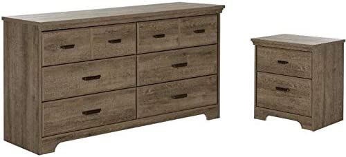 Home Square 2 Piece Nightstand and Dresser Bedroom Furniture Set in Weathered Oak