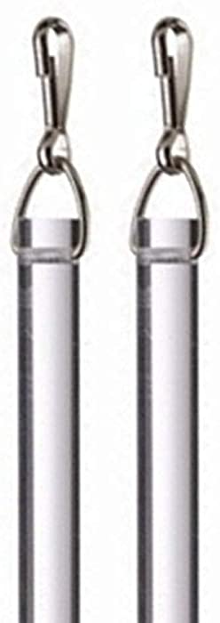 30" Heavy Duty Clear Acrylic Drapery Baton Curtain Wands 1/2" Thick with Stainless Steel Hooks (2-Pack)