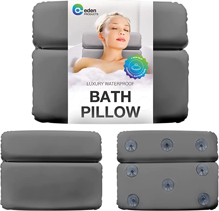 EdenProducts Soft Spa Bath Pillow for Tub Neck and Back Support, Relaxing Bath Tub Pillow Headrest for Bath, Spa, Jacuzzi, 2 Panel, 8 Strong Suction Cups, 14.5”x11” - Gray