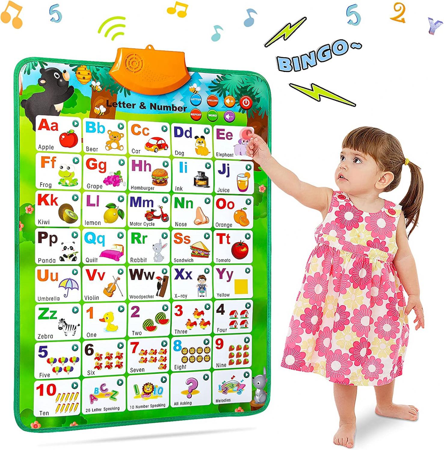NARRIO Educational Toys for 2 3 4 Year Old Boys Gifts, Interactive Alphabet Wall Chart Learning ABC Poster for Kids Ages 2-5, Christmas Birthday Gifts for 2-4 Year Old Girls Toys for Toddler Age 1-3