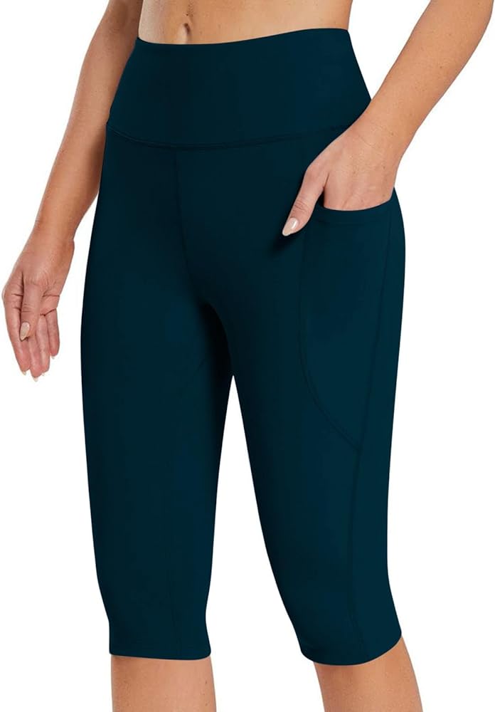 Capri Leggings for Women Knee Length High Waisted Legging Tummy Control Yoga Pants Plus Size Workout Leggings with Pockets