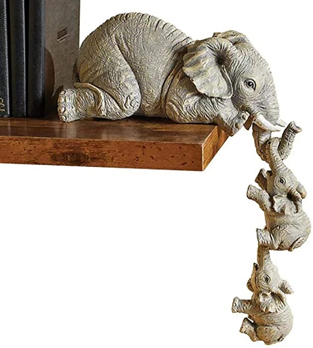 TTYU Cute Elephant Decor Statue -Mother and Two Babies Hanging Ornament Figurines for Table, Hand-Painted Collection Animal Resin Sculpture for Living Room, Bedroom Home Decor, 3.94x1.97x3.94 inches