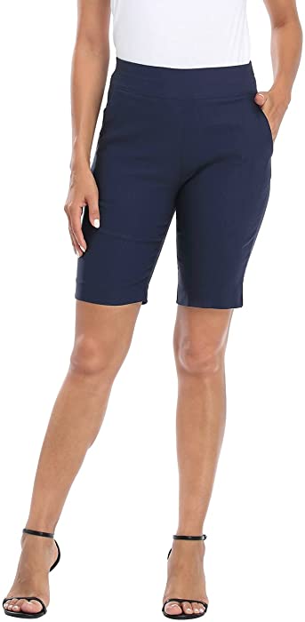 HDE Pull On Bermuda Shorts for Women Mid Rise 10" Inseam Shorts with Pockets