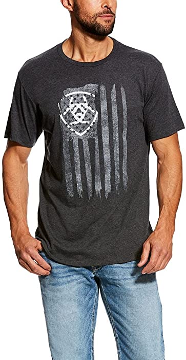 ARIAT Mens Vertical Flag Crew Neck T-Shirt Casual - Grey