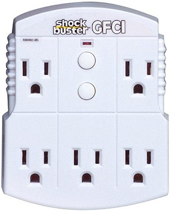 Morris Products 5 Outlet GFCI Shock Buster – GFCI Protected, Converts Outlets to GFCI – 1875 Watt, 120 Volt, 15 Amp – Fits Standard 3 Wire Outlet – LED ON Power Indicator