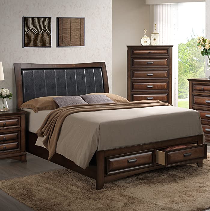 Roundhill Furniture Broval 179 Light Espresso Finish Wood King Size Storage Platform Bed