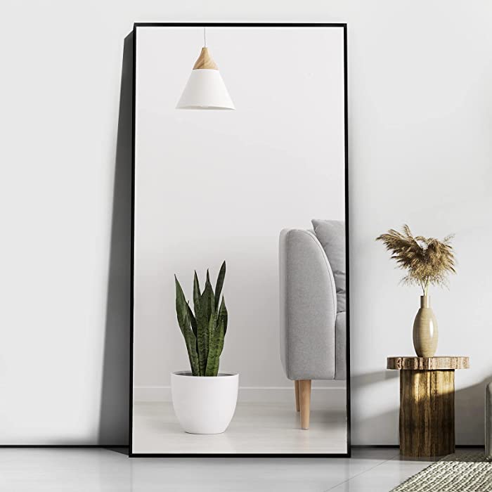 CASSILANDO Full Length Mirror 65" × 24", Floor Big Mirror,Standing Mirror, Against Wall for Bedroom,Dressing and Wall-Mounted Thin Frame Mirror (Black, 65x24)