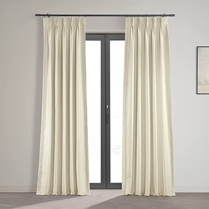 HPD Half Price Drapes Pleated Faux Silk Blackout Curtains For Bedroom Vintage Textured 25 X 108 (1 Panel), PDCH-KBS2BO-108-FP, Off White