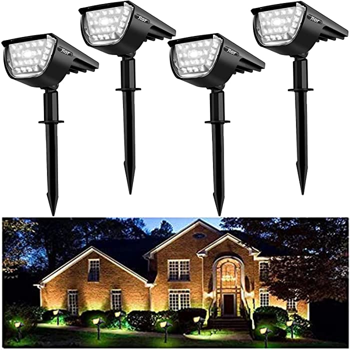 JIOR Solar Landscape SpotLights Outdoor 32 LED IP65 Waterproof Solar Powered Wall Lights 2-in-1 Adjustable Lights for Garden Yard Driveway Walkway Pool Patio 4 Pack (Cold White)