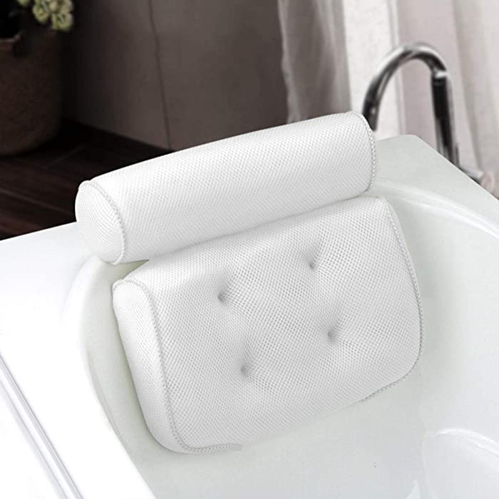 Xiaokeis Bathtub Pillow Back Neck Support Pillow, Spa Cushion for Tub, Relaxing Headrest Bath Pillow, Portable Washable Bathtub with 3D Air Mesh Thick Soft Bath Pillow(White)